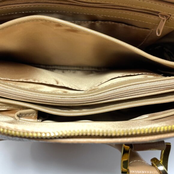 Joy & Iman Beige Pebble Split Leather Large Satchel Crossbody Handbag w/ Watch - Picture 13 of 16